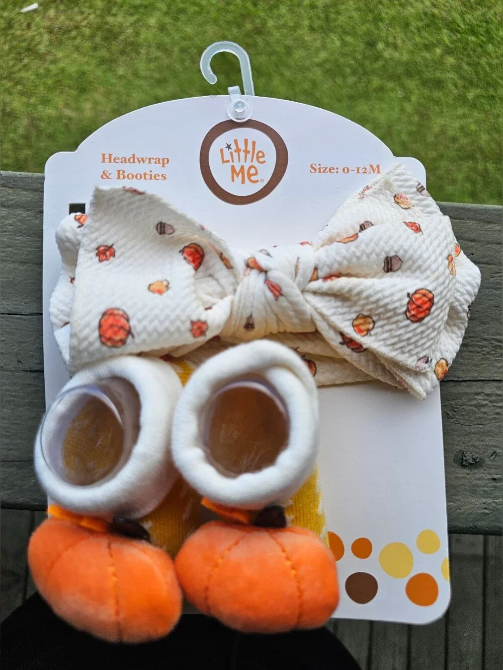Little Me Baby Headwrap & Booties Set - Cream & Orange Pumpkin Print
